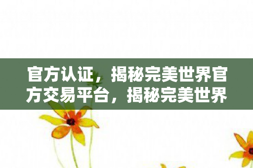 揭秘完美世界官方交易平台图片