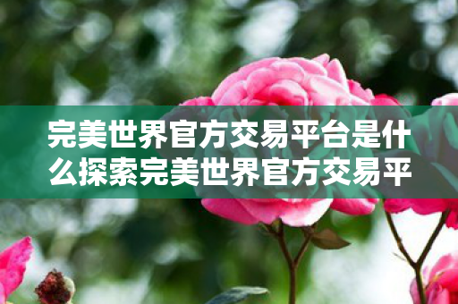 完美世界官方交易平台是什么探索完美世界官方交易平台的魅力与优势图片